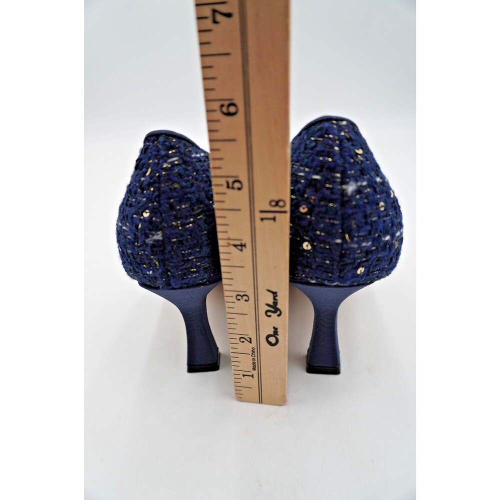 Nine West Womens Sz 7M Jaquee Dark Blue Tweed Embellished Buckle Toe Dress Pumps - Picture 5 of 11